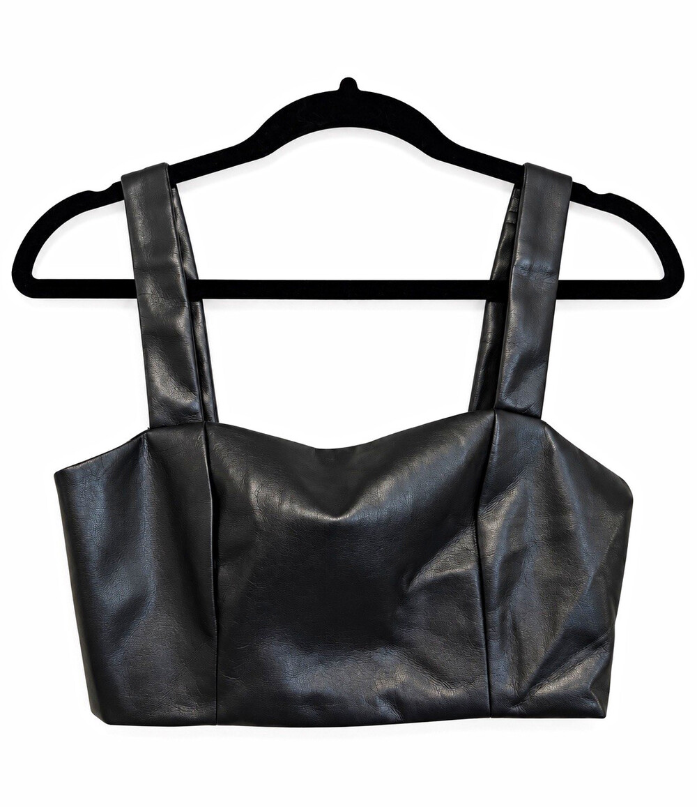 Amanda Uprichard Agnes Top XS Black Faux Leather Cropped Corset Tank NWT